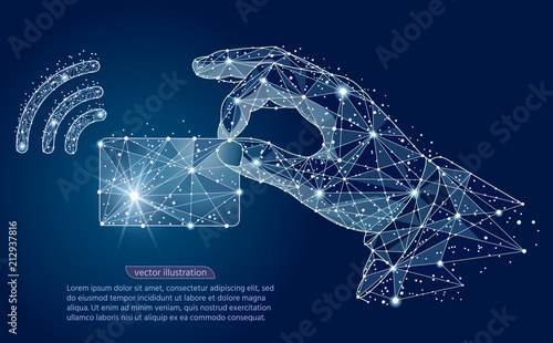 NFC technology. payments concept. NFC touch payment vector outline Icon. Vector abstract polygonal image mash line and point.