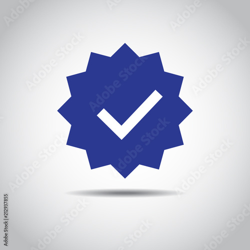 OK Button Icon. Blue icon of accept sign. Shadow and isolated on white