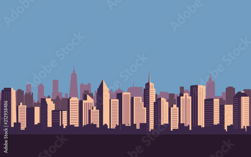 flat icon design of city skyline  Cityscape with blue sky background
