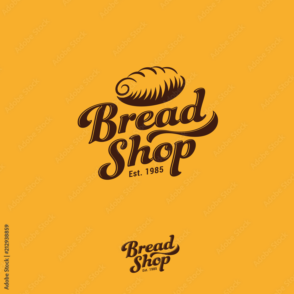Bakery logo. Fresh bread and pastry emblem. Letters and bread vintage logo. Vintage gold sign. Monochrome option.