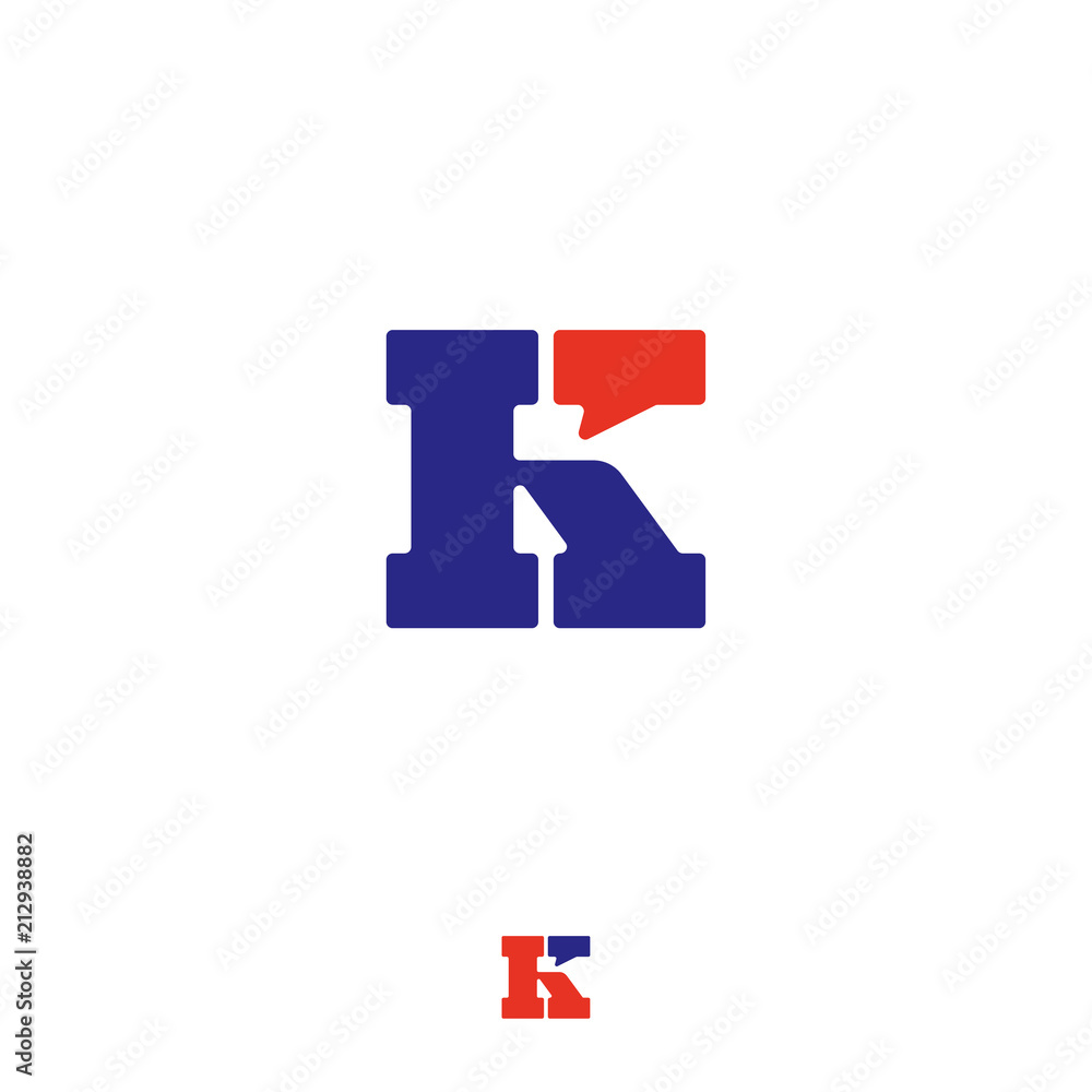 K chat, UI logo. Letter K with a comic bubble. Conversation, correspondence emblems. A blue letter with a red bubble. K chat, UI logo. Letter K with a comic bubble. Conversation, correspondence emblems. A blue letter with a red bubble.