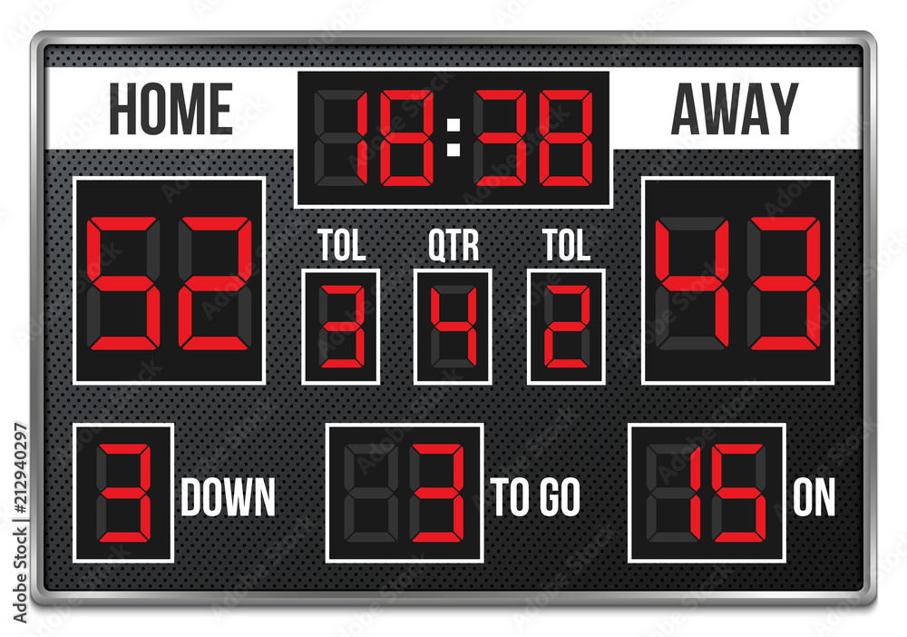 Creative vector illustration of american football scoreboard with infographics isolated on transparent background. Art design sport game score with digital LED dots. Abstract concept graphic element.