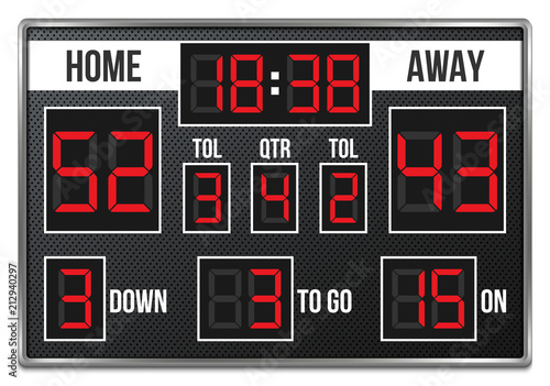 Creative vector illustration of american football scoreboard with infographics isolated on transparent background. Art design sport game score with digital LED dots. Abstract concept graphic element.