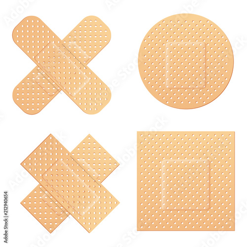 Creative vector illustration of adhesive bandage elastic medical plasters set isolated on transparent background. Art design medical elastic patch. Abstract concept graphic different shape element.