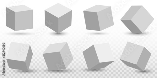 Fototapeta Naklejka Na Ścianę i Meble -  Creative vector illustration of perspective projections 3d cube model icons set with a shadow isolated on transparent background. Art design geometric surfac rotate. Abstract concept graphic element