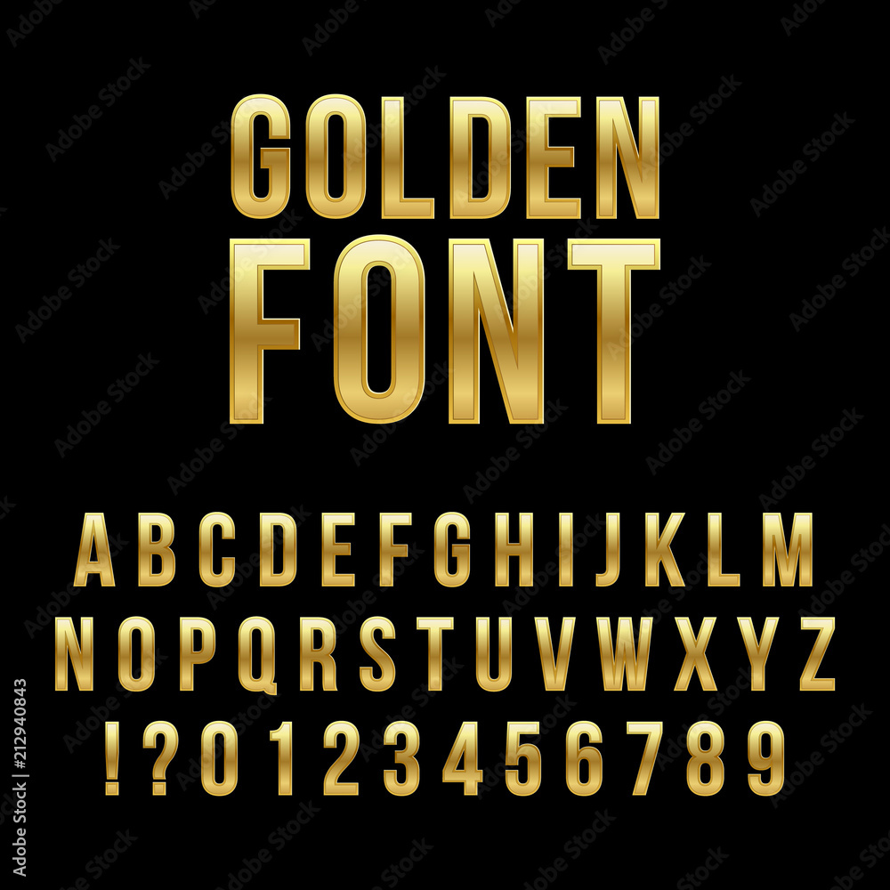 Creative vector illustration of golden glossy font, gold alphabet, metal typeface isolated on transparent background. Art design luxury metallic typographic abc. Abstract concept graphic element.