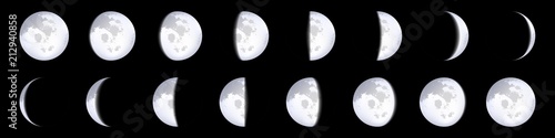 Creative vector illustration of realistic moon phases schemes isolated on transparent background. Art design lunar calendar. Different stages of moonlight activity. Abstract concept graphic element.
