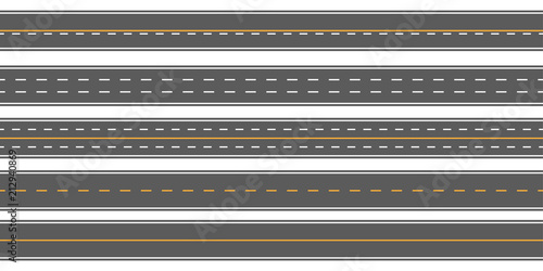 Creative vector illustration of horizontal straight seamless roads isolated on transparent background. Art design modern asphalt repetitive highways. Road asphalt highway street seamless element.