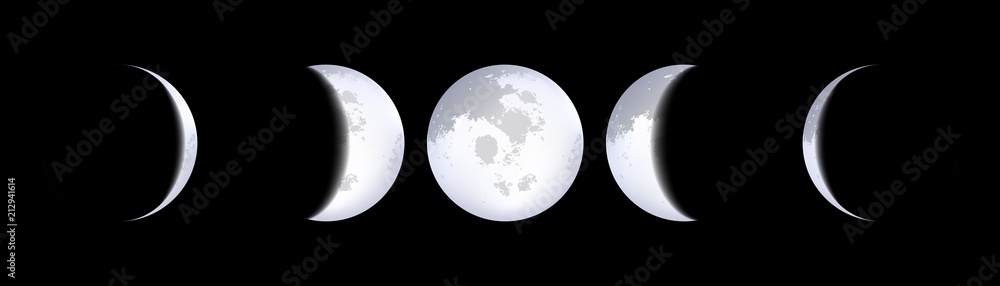 Naklejka premium Creative vector illustration of realistic moon phases schemes isolated on transparent background. Art design lunar calendar. Different stages of moonlight activity. Abstract concept graphic element.