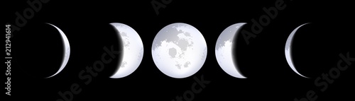 Creative vector illustration of realistic moon phases schemes isolated on transparent background. Art design lunar calendar. Different stages of moonlight activity. Abstract concept graphic element.