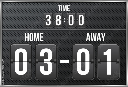 Creative vector illustration of soccer, football mechanical scoreboard isolated on transparent background. Art design retro vintage countdown with time, result display. Concept graphic sport element