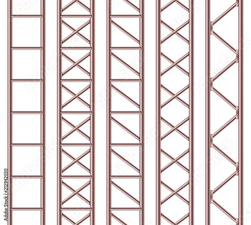 Creative vector illustration of steel truss girder, chrome pipes isolated on transparent background. Art design horizontal metal construction structure for billboard. Abstract concept graphic element