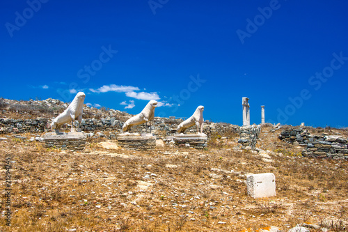 Ancient ruins in the island of Delos in Cyclades, one of the most important mythological, historical and archaeological sites in Greece. photo