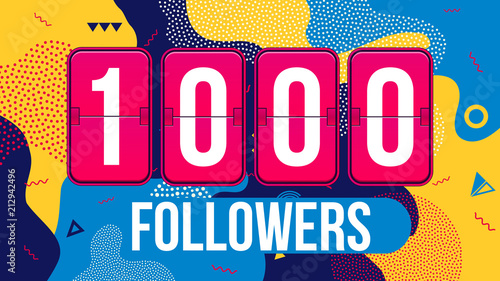 Creative vector illustration of 1000 followers subscribers, thank you card banner isolated on transparent background. Art design web user celebrates blogger network. Abstract concept graphic element