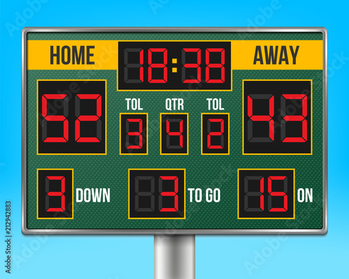 Creative vector illustration of american football scoreboard with infographics isolated on transparent background. Art design sport game score with digital LED dots. Abstract concept graphic element.