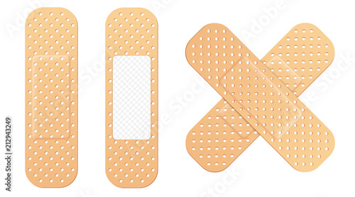 Creative vector illustration of adhesive bandage elastic medical plasters set isolated on transparent background. Art design medical elastic patch. Abstract concept graphic different shape element.