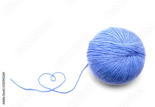 Blue Yarn Ball on white background