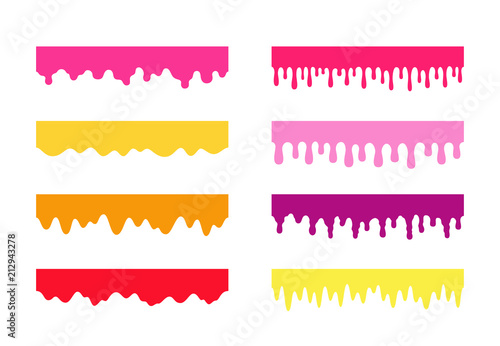 Set of dripping liquid. Vector seamless border