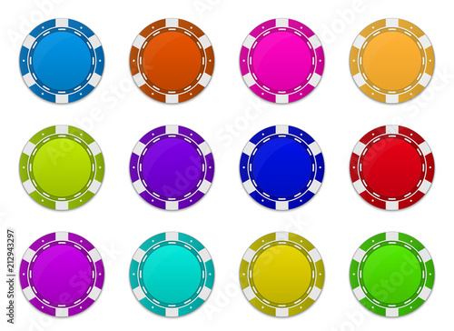 Creative vector illustration of set casino poker chips in flip different angles position isolated on transparent background. Art design blank mockup template. Abstract concept graphic element