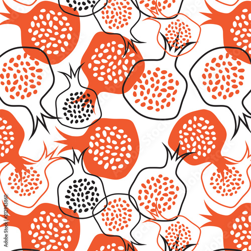 hand drawn pomegranate pattern. vector illustration