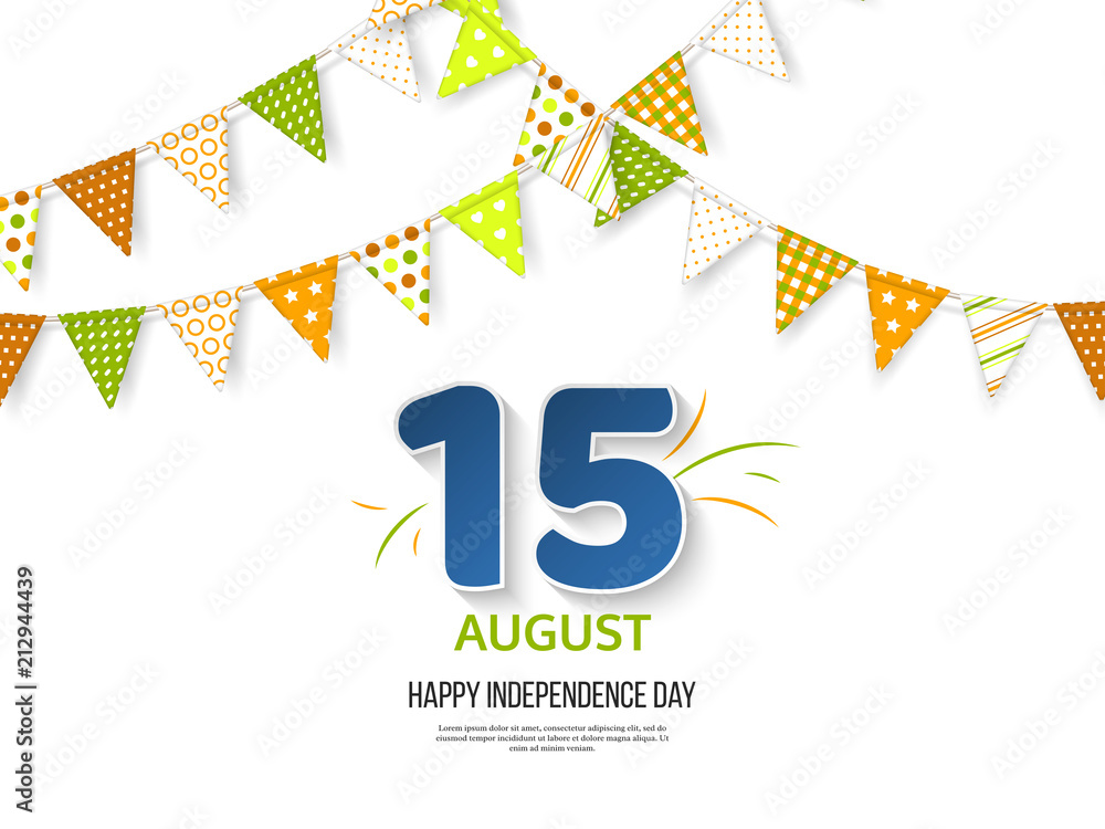Indian Independence day holiday design. 3d numbers 15 in blue color with  bunting flags in traditional tricolor of indian flag. White background.  Vector illustration. Stock Vector | Adobe Stock