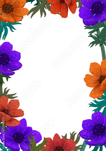 Magic flowers template. Beautiful wild garden design. Color pencil digital il...