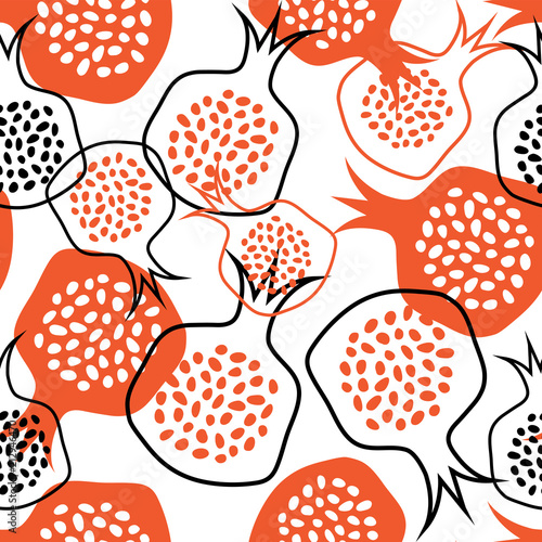 hand drawn seamless pomegranate pattern. vector illustration