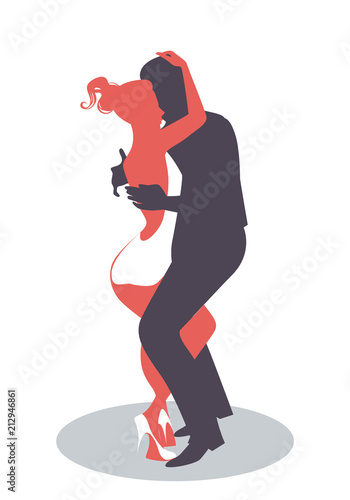 Silhouette of couple dancing bachata, merengue or latin music