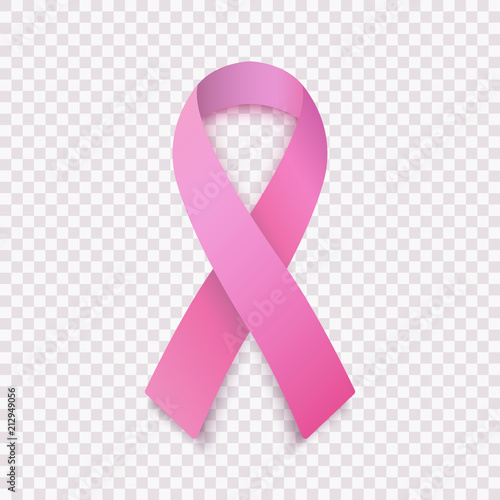 Murais de parede Stock vector illustration realistic pink ribbon, breast cancer awareness symbol, isolated on a transparent background