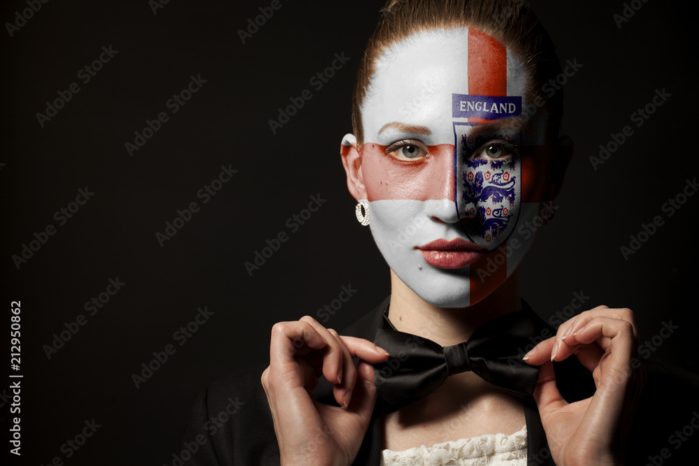 Three Lions Soccer England National Football Team Flag painted on Sports fan face Three Lions Soccer England National Football Team Flag painted on Sports fan face