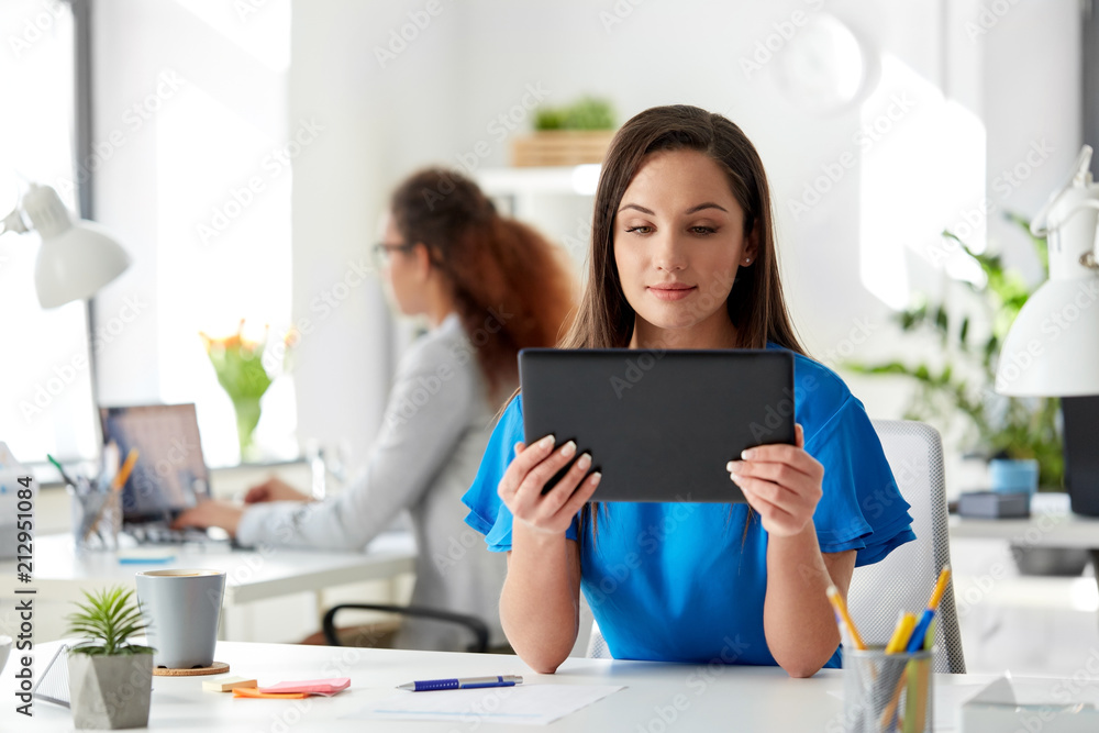 business, technology and people concept - businesswoman with tablet pc computer working at office business, technology and people concept - businesswoman with tablet pc computer working at office