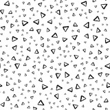 Vector seamless pattern with brush stripes and triangle. Black color on white background. Drawing grange texture. Ink geometric elements. Fashion modern style. Repeat fabric backdrop ornament print