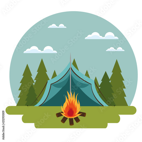 camping zone with tent and campfire