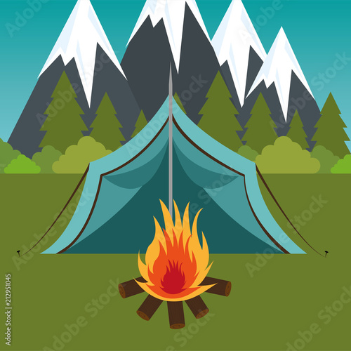 camping zone with tent and campfire