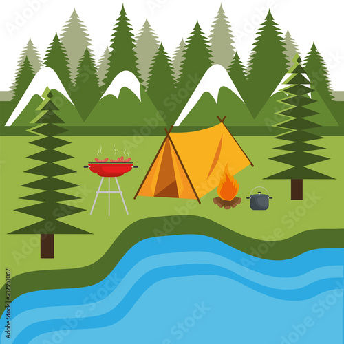 camping zone with tent scene
