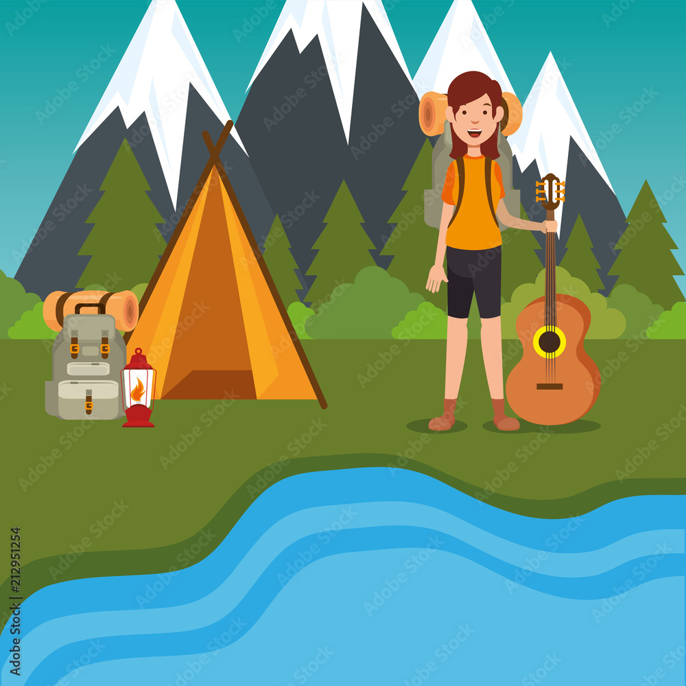young woman scout in the camping zone scene