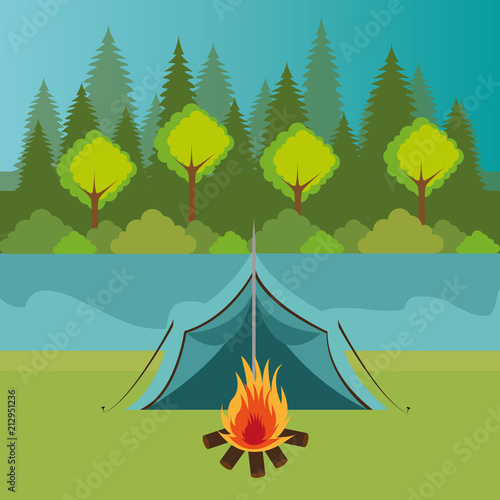 camping zone with tent and campfire