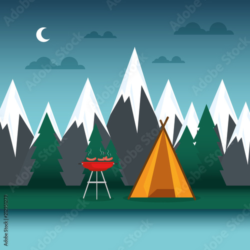 camping zone with tent scene