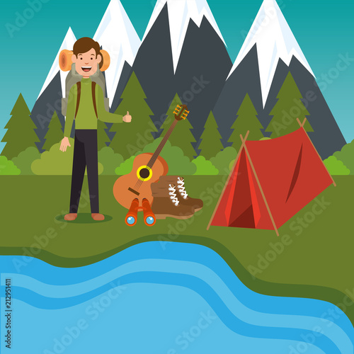 young scout in the camping zone scene