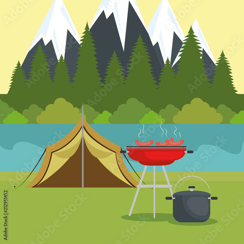 camping zone with tent scene