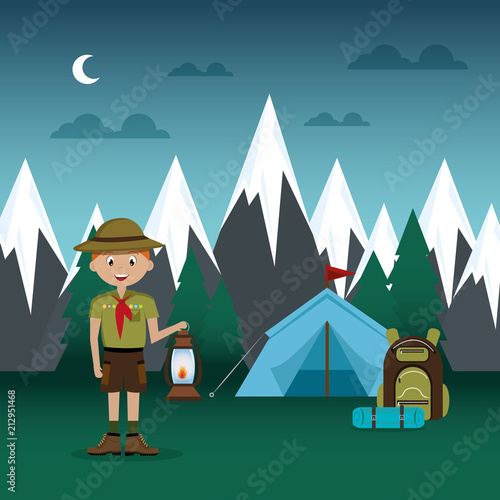 young scout in the camping zone scene