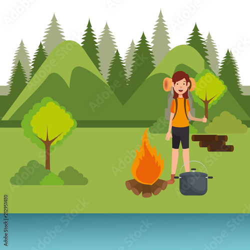 young woman scout in the camping zone scene