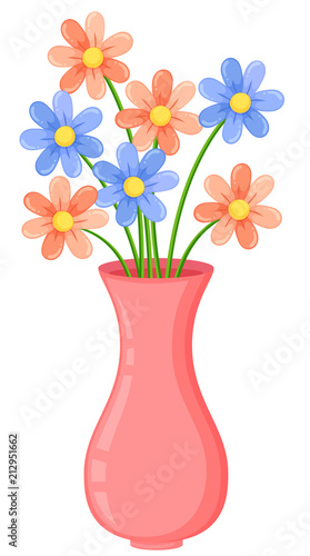 A pink vase with flowers