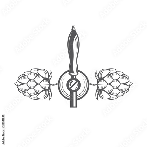 black illustration of beer tap and hops for brewing