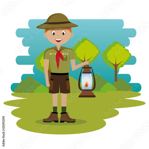young scout in the camping zone scene