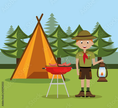 young scout in the camping zone scene