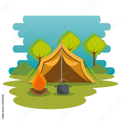 camping zone with tent and campfire