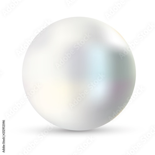 Single pearl vector illustration. Pearl isolated on white backgorund with shadow. 3d natural oyster, pearl, shiny sea pearl.