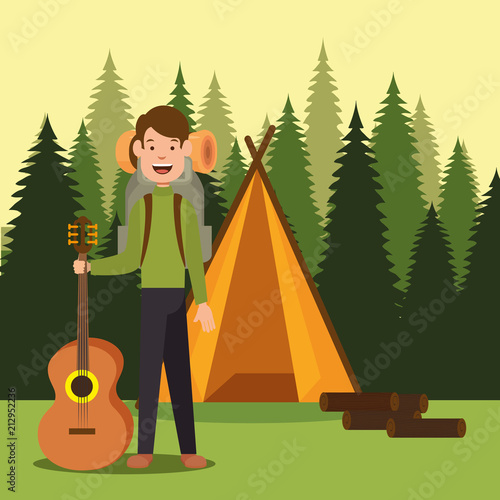 young scout in the camping zone scene