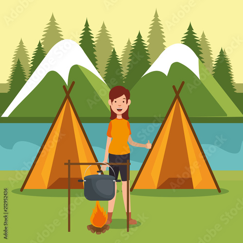 young woman scout in the camping zone scene